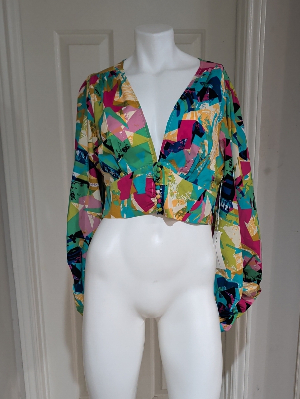 NWT Truth NYC Multicolor Abstract V-Neck Crop Top Women's Large